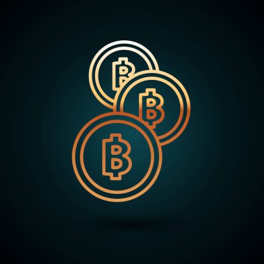 Altın çizgi kripto para birimi Bitcoin simgesi koyu mavi arka planda izole edildi. Madeni para. Engelleme zinciri tabanlı şifreli para birimi. Vektör İllüstrasyonu