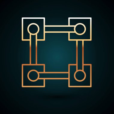 Altın çizgili Blockchain teknoloji simgesi koyu mavi arka planda izole edildi. Kripto para birimi verileri. Soyut geometrik blok zincir ağ teknolojisi işi. Vektör İllüstrasyonu