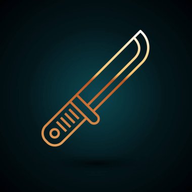 Altın çizgili Avcı bıçağı ikonu koyu mavi arka planda izole edilmiş. Ordu bıçağı. Vektör İllüstrasyonu