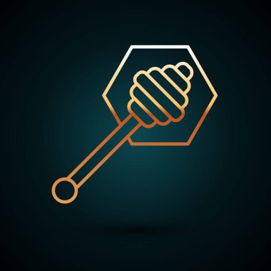 Altın çizgili Bal Çubuğu simgesi koyu mavi arka planda izole edilmiş. Tatlı kepçe. Vektör İllüstrasyonu