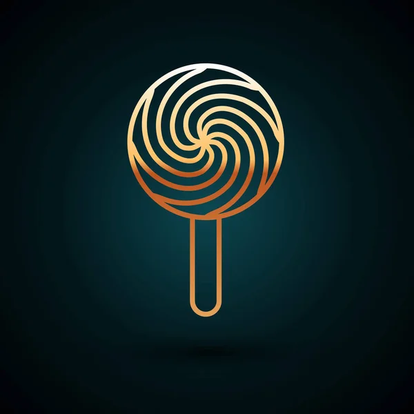 Guld linje Lollipop ikon isolerad på mörkblå bakgrund. Mat, läcker symbol. Vektor Illustration — Stock vektor