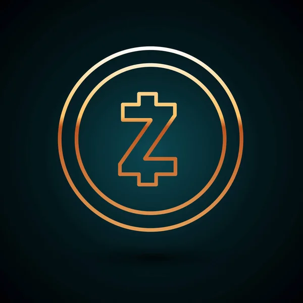 Linha de ouro Criptomoeda moeda Zcash ZEC ícone isolado no fundo azul escuro. Moeda digital. Símbolo Altcoin. Blockchain baseado em moeda criptomoeda segura. Ilustração vetorial —  Vetores de Stock