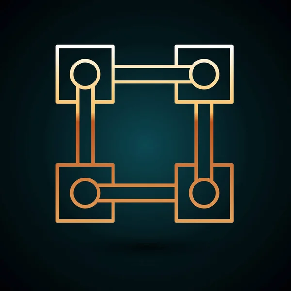 Guld linje Blockchain teknik ikon isolerad på mörkblå bakgrund. Kryptovaluta data. Abstrakta geometriska block kedja nätverk teknik verksamhet. Vektor Illustration — Stock vektor