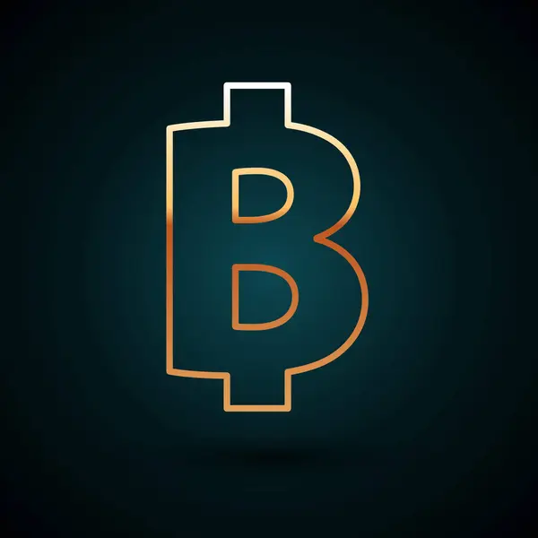 Linha de ouro Criptomoeda moeda ícone Bitcoin isolado no fundo azul escuro. Moeda física. Blockchain baseado em moeda criptomoeda segura. Ilustração vetorial — Vetor de Stock
