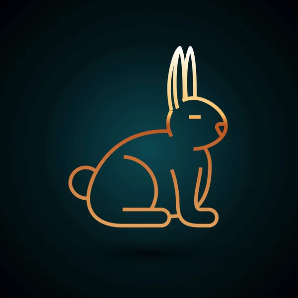 Gold line Rabbit icon isolated on dark blue background. Vector Illustration — Stock Vector