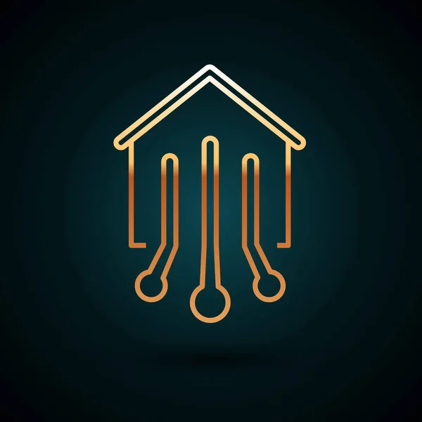 Línea dorada Icono de hogar inteligente aislado sobre fondo azul oscuro. Control remoto. Ilustración vectorial — Vector de stock