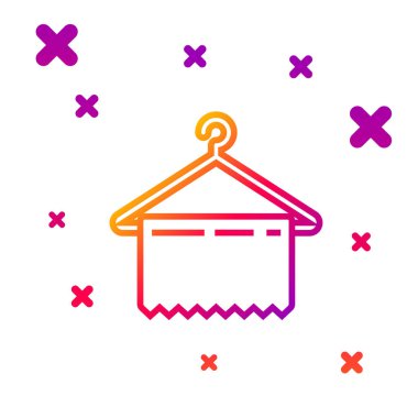 Beyaz arkaplanda renk çizgisi elbise askısı simgesi izole edildi. Temiz havlu işareti. Vestiyer ikonu. Kıyafet servis sembolü. Çamaşır askı tabelası. Kademeli rastgele dinamik şekiller. Vektör İllüstrasyonu