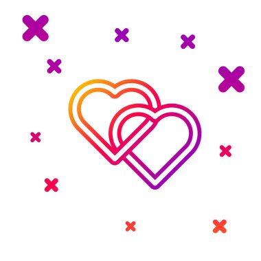 Renk çizgisi İki Bağlı Kalpler simgesi beyaz arkaplanda izole edildi. Romantik sembol, bağlanma, tutku ve düğün. Sevgililer Günü sembolü. Kademeli rastgele dinamik şekiller. Vektör İllüstrasyonu