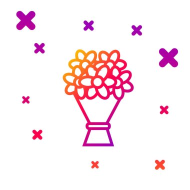 Çiçek buketinin renkli simgesi beyaz arkaplanda izole edilmiş. Kademeli rastgele dinamik şekiller. Vektör İllüstrasyonu