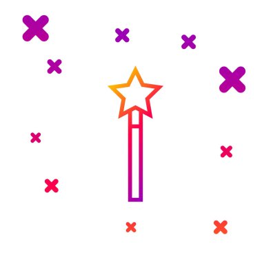 Renk çizgisi Sihirli değnek simgesi beyaz arkaplanda izole edildi. Yıldız şeklinde sihirli aksesuar. Sihirli güç. Kademeli rastgele dinamik şekiller. Vektör İllüstrasyonu