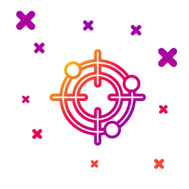 Renkli hedef sporu beyaz arkaplanda izole edilmiş bir yarışma ikonu. Atış poligonu ya da silah atışı için sayıları olan temiz bir hedef. Kademeli rastgele dinamik şekiller. Vektör İllüstrasyonu