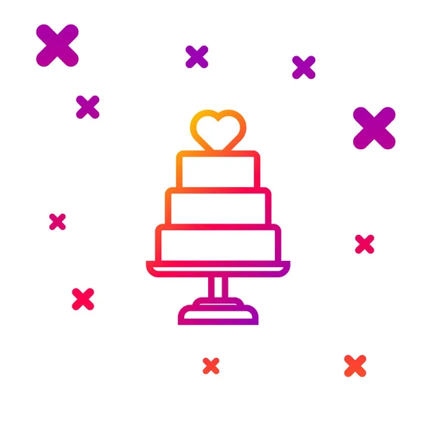 Línea de color Pastel de boda con icono del corazón aislado sobre fondo blanco. Gradiente formas dinámicas aleatorias. Ilustración vectorial — Vector de stock