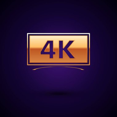 Gold Screen tv with 4k Ultra HD video technology icon isolated on dark blue background. Vector Illustration