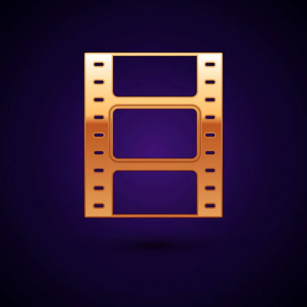 Gold Play Video icon isolated on dark blue background. Film strip sign. Vector Illustration — Stockový vektor