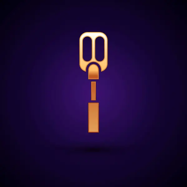 Gold Spatula icon isolated on dark blue background. Kitchen spatula icon. BBQ spatula sign. Barbecue and grill tool. Vector Illustration — 图库矢量图片