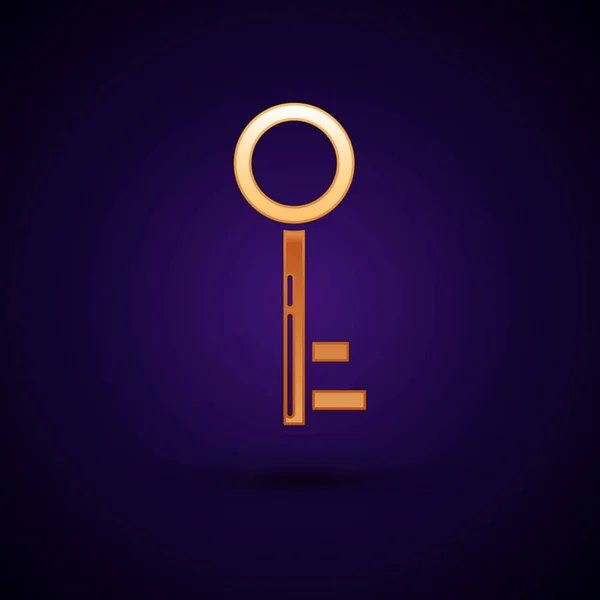 Icono de llave dorada aislado sobre fondo azul oscuro. Ilustración vectorial — Vector de stock