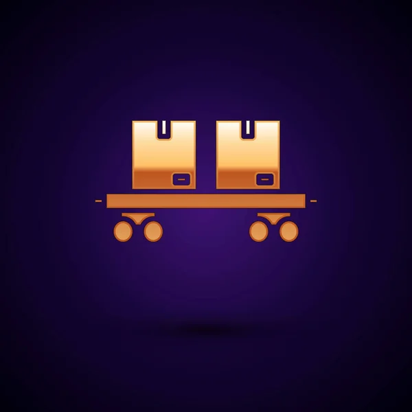 Icono de carro ferroviario dorado aislado sobre fondo azul oscuro. Ilustración vectorial — Vector de stock