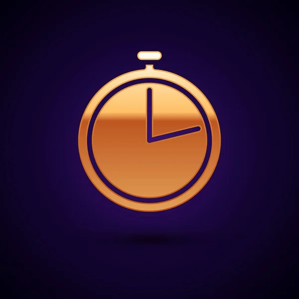Złota ikona Stopwatch na ciemnoniebieskim tle. Znak czasowy. Ilustracja wektora — Wektor stockowy