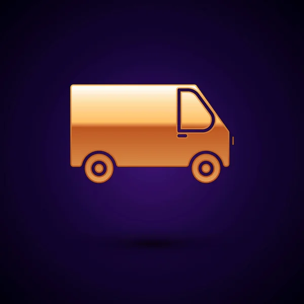 Gold Lieferung Lastkraftwagen-Symbol isoliert auf dunkelblauem Hintergrund. Vektorillustration — Stockvektor