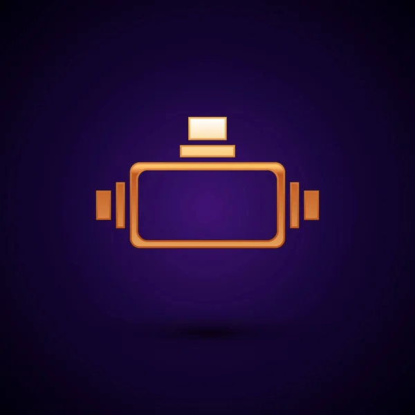 Gold Icono de gafas de realidad virtual aislado sobre fondo azul oscuro. Máscara estereoscópica 3d vr. Ilustración vectorial — Vector de stock