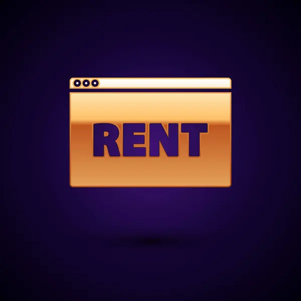 Gold Hanging sign with text Online Rent icon isolated on dark blue background. Felirat szöveges bérleti díjjal. Vektorillusztráció — Stock Vector