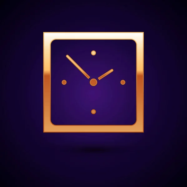 Ícone de relógio de ouro isolado no fundo azul escuro. Símbolo temporal. Ilustração vetorial —  Vetores de Stock