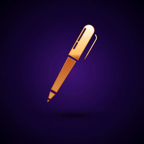 Gold Pen icon isolated on dark blue background. Vector Illustration — Stock Vector