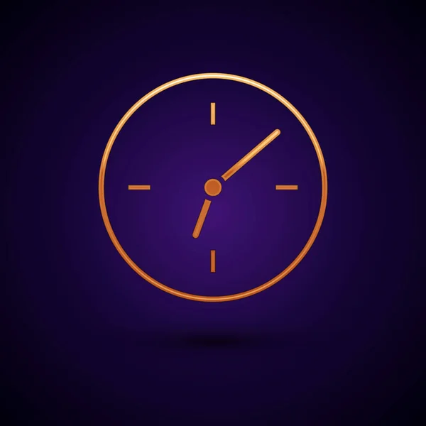 Icono del reloj de oro aislado sobre fondo azul oscuro. Símbolo de tiempo. Ilustración vectorial — Vector de stock