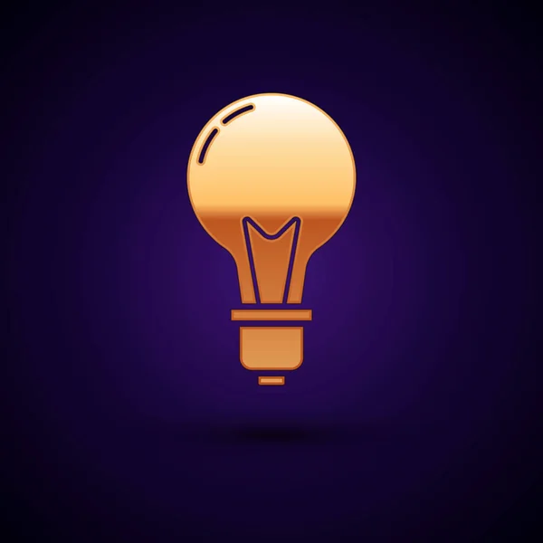 Ampoule dorée avec icône concept d'idée isolée sur fond bleu foncé. Énergie et symbole d'idée. Concept d'inspiration. Illustration vectorielle — Image vectorielle