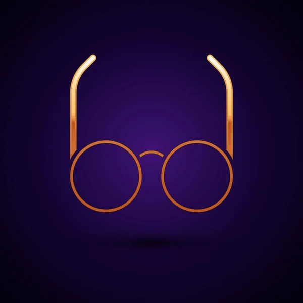 Goldbrillen-Symbol isoliert auf dunkelblauem Hintergrund. Brillengestell-Symbol. Vektorillustration — Stockvektor