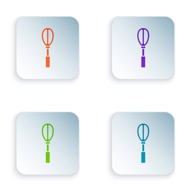 Color Kitchen whisk icon isolated on white background. Cooking utensil, egg beater. Cutlery sign. Food mix symbol. Set icons in colorful square buttons. Vector Illustration