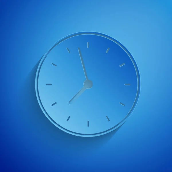 Paper cut Clock icon isolated on blue background. Time symbol. Paper art style. Vector Illustration — Stock Vector