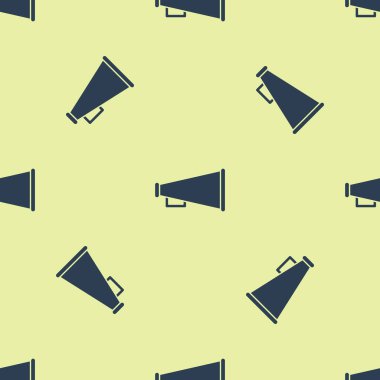 Blue Megaphone icon isolated seamless pattern on yellow background. Speaker sign. Vector Illustration