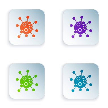 Color Bacteria icon isolated on white background. Bacteria and germs, microorganism disease causing, cell cancer, microbe, virus, fungi. Set icons in colorful square buttons. Vector Illustration