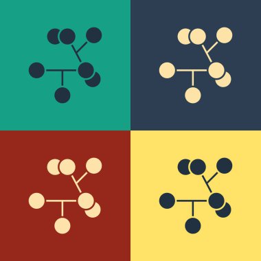 Color Molecule icon isolated on color background. Structure of molecules in chemistry, science teachers innovative educational poster. Vintage style drawing. Vector Illustration