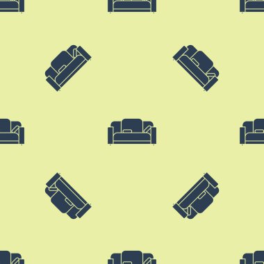 Blue Sofa icon isolated seamless pattern on yellow background. Vector Illustration