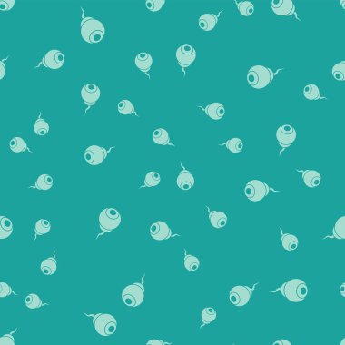 Green Eye icon isolated seamless pattern on green background. Happy Halloween party. Vector Illustration