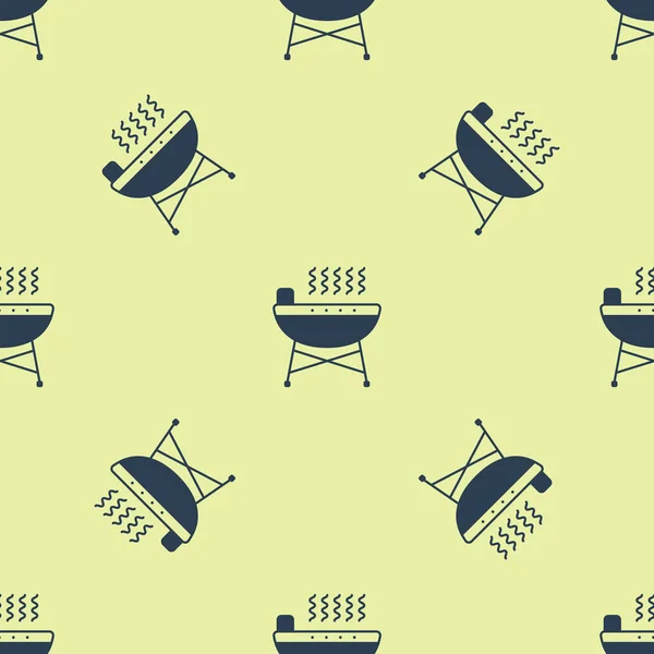 Blue Barbecue grill icon isolated seamless pattern on yellow background. BBQ grill party. Vector Illustration — Stockový vektor