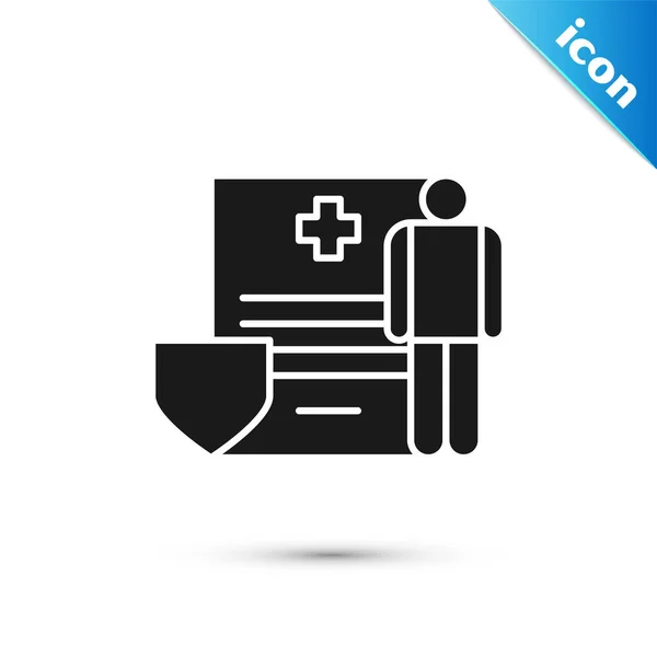 Appunti medici neri con icona della cartella clinica isolata su sfondo bianco. Modulo di assicurazione sanitaria. Prescrizione, rapporto sui segni medici. Illustrazione vettoriale — Vettoriale Stock