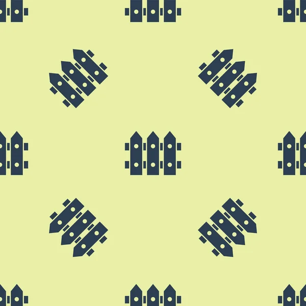 Blue Garden staket trä ikon isolerad sömlös mönster på gul bakgrund. Vektor Illustration — Stock vektor