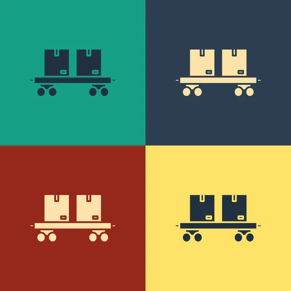 Color Icono de carro ferroviario aislado sobre fondo de color. Dibujo de estilo vintage. Ilustración vectorial — Archivo Imágenes Vectoriales