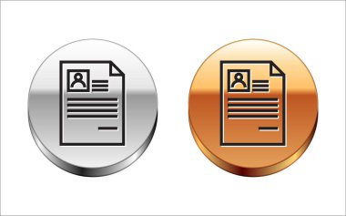 Siyah çizgi beyaz arkaplanda izole edilmiş simgeye devam et. Özgeçmiş başvurusu. Profesyonel personel aranıyor. Personel analizi devam ediyor. Gümüş-altın halka düğmesi. Vektör İllüstrasyonu