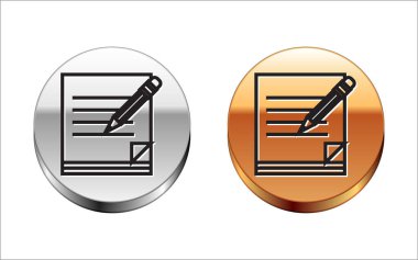 Beyaz arkaplanda silgi simgesi olan siyah çizgi boş defter ve kalem. Kağıt kalem. Gümüş-altın halka düğmesi. Vektör İllüstrasyonu