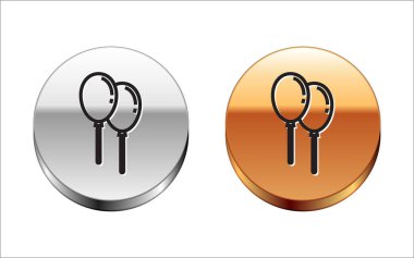 Black line Balloons with ribbon icon isolated on white background. Silver-gold circle button. Vector Illustration