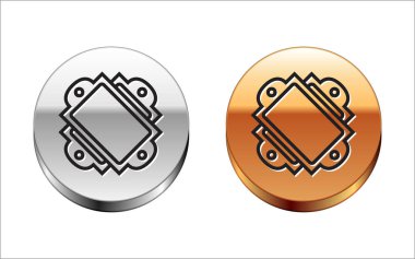 Black line Ticket icon isolated on white background. Amusement park. Silver-gold circle button. Vector Illustration