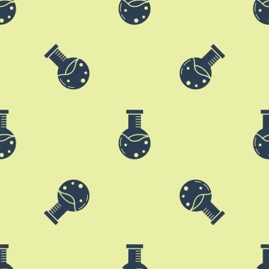 Mavi test tüpü ve kimyasal test ikonu sarı arka planda izole edilmiş pürüzsüz desen. Laboratuvar cam levhası. Vektör İllüstrasyonu