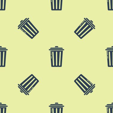Mavi Çöp kutusu simgesi sarı arkaplandaki kusursuz deseni izole etti. Çöp kutusu tabelası. Sepet simgesini geri dönüştür. Ofis çöpü ikonu. Vektör İllüstrasyonu