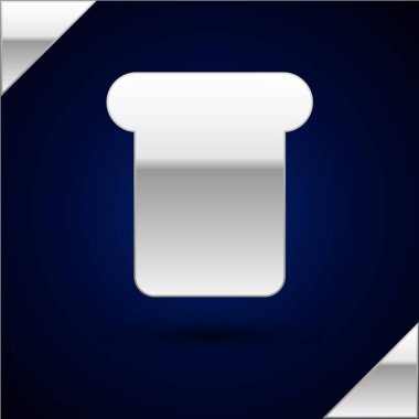 Koyu mavi arka planda izole edilmiş kızarmış kızarmış ekmek ikonu için gümüş ekmek tostu. Öğle yemeği, akşam yemeği, kahvaltı atıştırmalığı. Vektör İllüstrasyonu