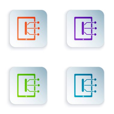 Beyaz arkaplanda izole edilmiş renkli Tablet simgesi. Renkli kare düğmelere simgeleri yerleştir. Vektör İllüstrasyonu