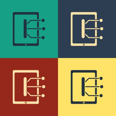 Renkli Tablet simgesi renk arkaplanında izole edildi. Klasik tarzda çizim. Vektör İllüstrasyonu
